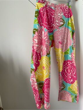 Lilly Pulitzer Bright Floral Stretch Jersey Pants - Pink Turquoise Yellow